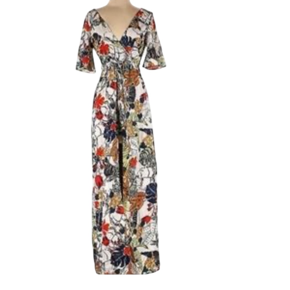 True Destiny Floral Wrap Jumpsuit - White, Red, Navy, Green